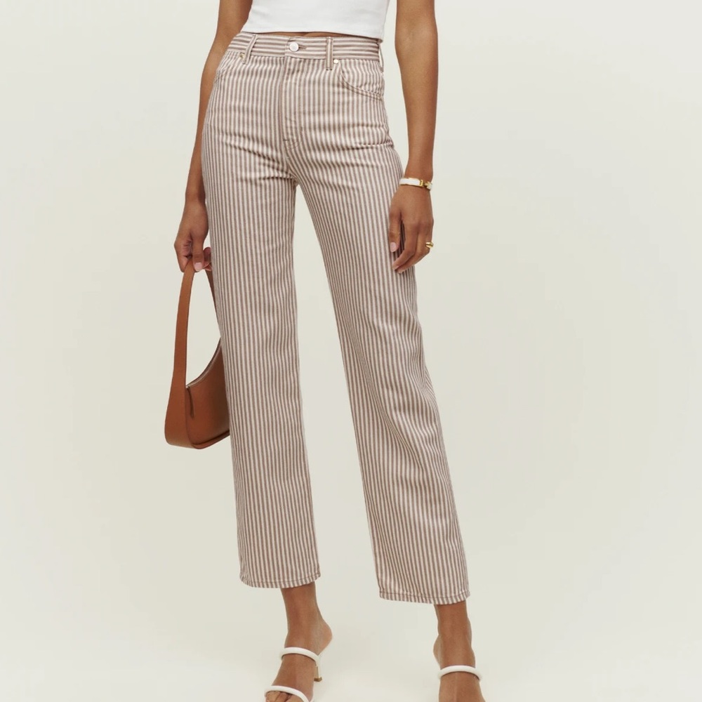 Reformation cowboy striped high rise straight jeans